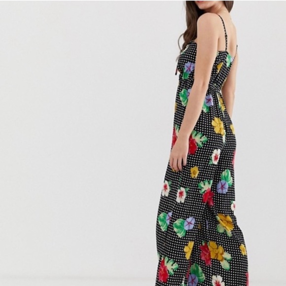 ASOS Design Black Floral Print polka Dot Jumpsuit - Picture 2 of 9